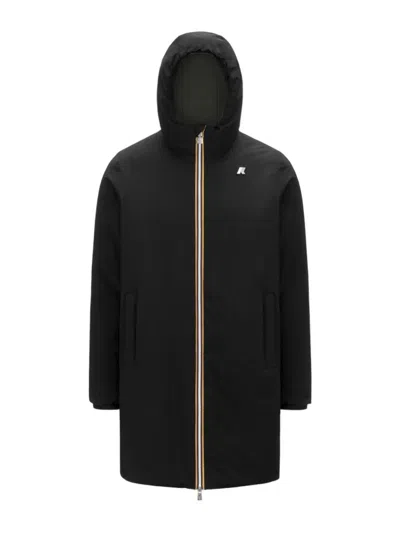 K-way Warm Double Jacket In Black Pure-green Blackish