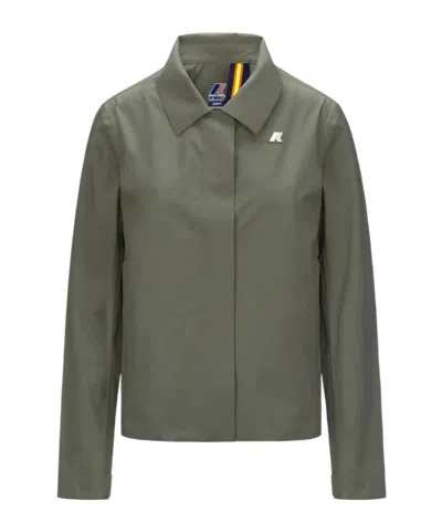 K-way Waterproof Collared Jacket In Green