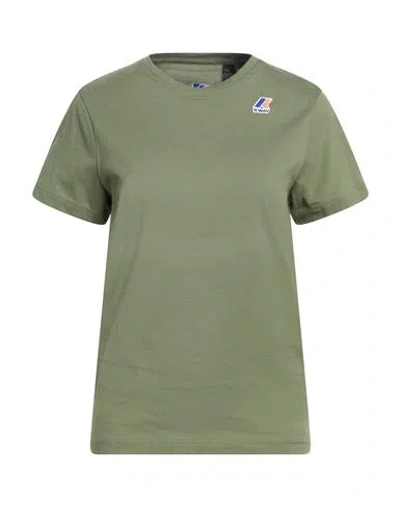 K-way Woman T-shirt Military Green Size S Cotton In Neutral