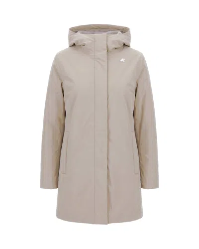 K-way Women's Hooded Long Puffer Coat In Neutral