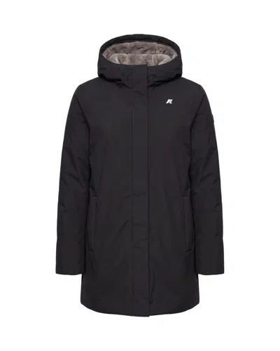 K-way Women's Hooded Long Puffer Coat In Black