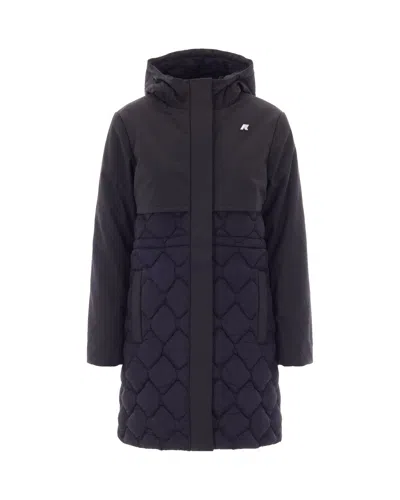 K-way Women's Hooded Mixed-media Puffer Coat In Black Pure