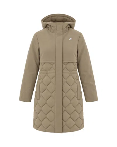 K-way Women's Hooded Quilted Long Puffer Coat In Brown
