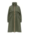 K-way Aube Memory Touch Drawstring Panelled Coat In Green