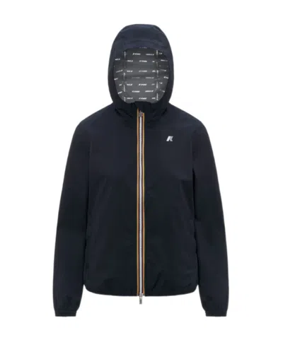 K-way Hooded Jacket Claudette Elastic Cuffs Stripes In Blue