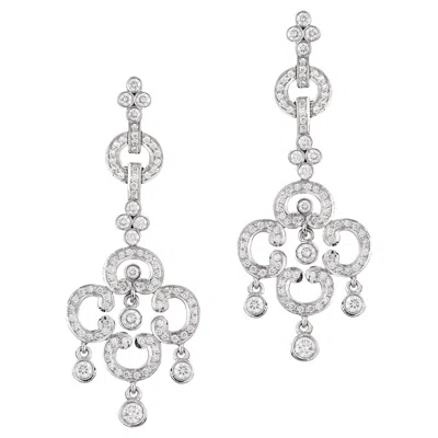 Pre-owned Kwiat 18k White Gold Diamond Deco Drop Earrings