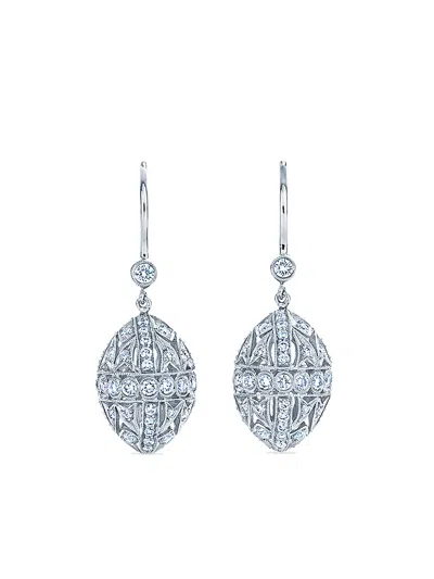 Kwiat 18kt White Gold Splendor Filigree Diamond Egg Drop Earrings In Silber