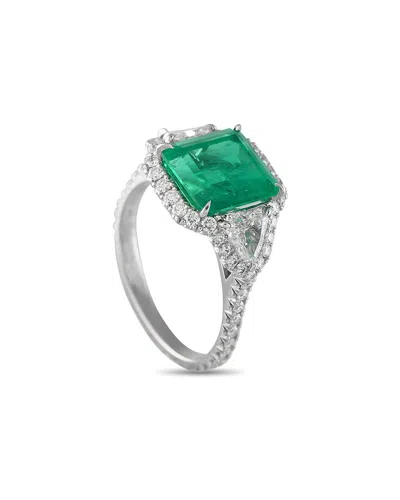 Pre-owned Kwiat Dnu Dupe Skus  Platinum 4.85 Ct. Tw. Diamond & Emerald Ring (authentic Pre-loved) In Green