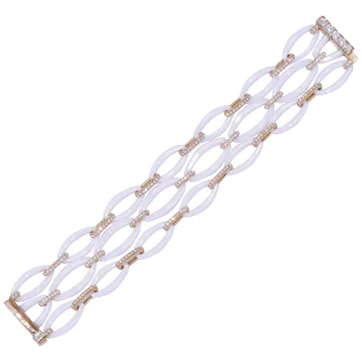 Pre-owned Kwiat Madison Avenue 3-row White Ceramic Link Bracelet In 18 Karat Yellow Gold