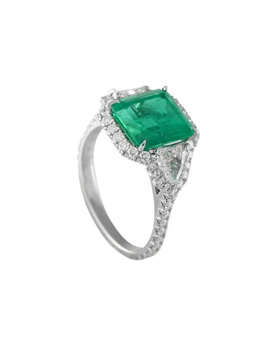 Pre-owned Kwiat Dnu Dupe Skus  Platinum 4.85 Ct. Tw. Diamond & Emerald Ring (authentic Pre-loved) In Green