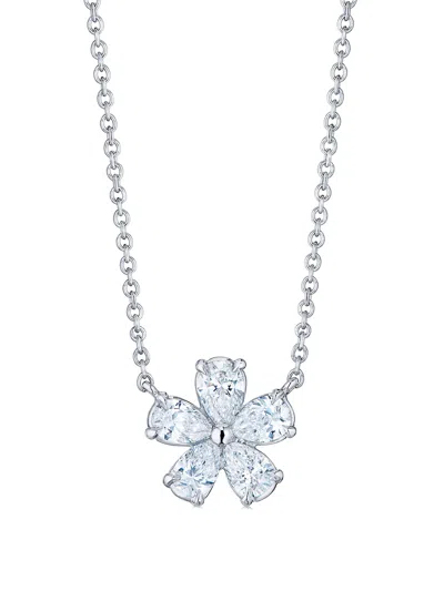 Kwiat Platinum Cluster Floral Diamond Pendant Necklace In Silver