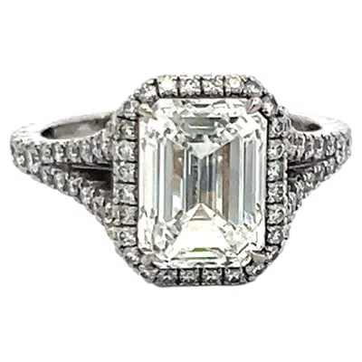 Pre-owned Kwiat Platinum Engagement Ring 3.14ct Emerald Cut & Round Diamonds G Vs2 Gia In Green