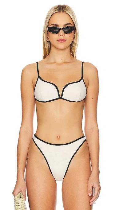 Kya Tessa Reversible Bikini Top In Wave Print & Oat