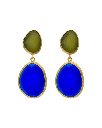 Kybele Studio Women's Gold / Green / Blue Ocean Depths Cat Eye Earrings