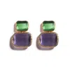 Kybele Studio Women's Gold / Green / Purple Gold Color Block Cat's Eye Earrings In Emerald & Purple