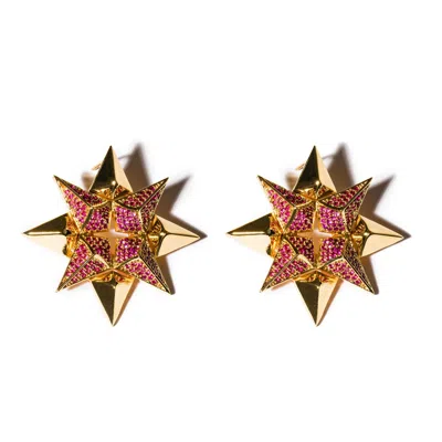 Kybele Studio Women's Gold / Pink / Red Gold Starburst Earrings In Ruby In Multi