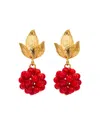 Kybele Studio Women's Gold / Red Berry Cluster Earrings With Gold Leaf Design