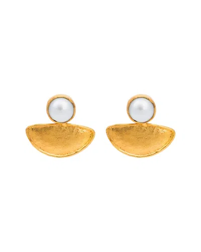 Kybele Studio Women's Gold / White Pearl & Gold Crescent Earrings