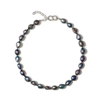 Kybele Studio Women's Green / Grey Palermo Necklace With Dark Baroque Pearls & Serpentine Accents