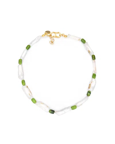 Kybele Studio Women's Green / White / Gold Jade Serenity Necklace With Irregular Baroque Pearls