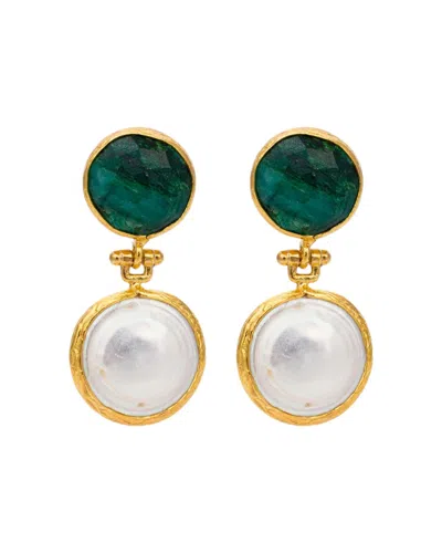 Kybele Studio Women's Green / White / Gold Oasis Drop Earrings With Emerald & Pearls