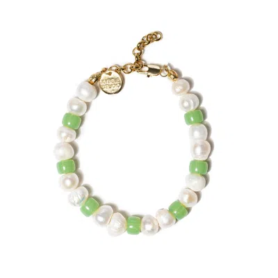 Kybele Studio Women's White / Green Fern Pearl Bracelet In Multi