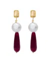 Kybele Studio Women's White / Red / Gold Crimson Radiance Earrings With Ruby & Pearls