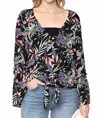 Kyemi Tropical Bell Sleeve Top In Black In Multi