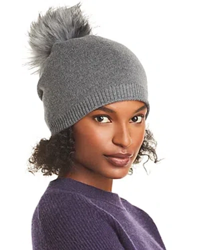 Kyi Kyi Cashmere Faux Fur Pom Pom Hat In Gray