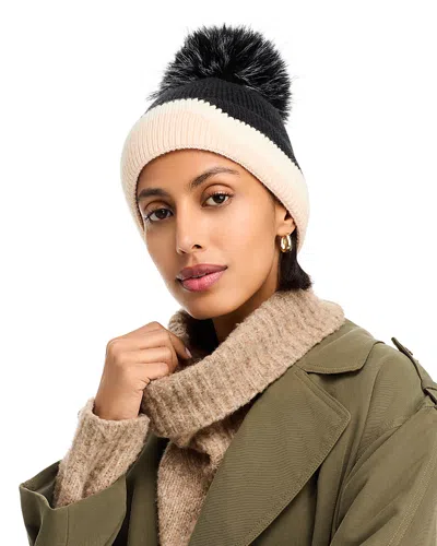 Kyi Kyi Faux Fur Pom Pom Kitted Hat In Black/ivory