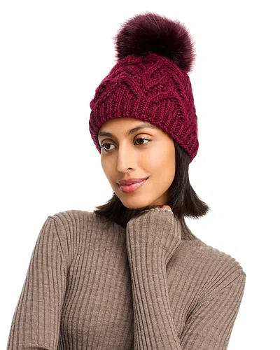 Kyi Kyi Faux Fur Pom Pom Knit Hat In Bordo