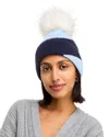 Kyi Kyi Faux Fur Pom Pom Knit Hat In Navy/light Blue
