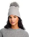 Kyi Kyi Faux Fur Pom Pom Lattice Knit Beanie In Gray