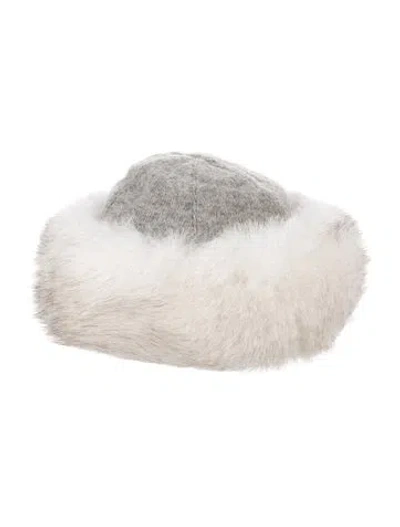 Pre-owned Kyi Kyi Fur Hat W/tags In Grey/white