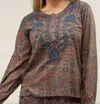 Kyla Seo Kapri Blouse In Brown/navy In Multi