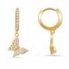 Kylie Harper 14k Gold Over Gold Over Silver Dangling Butterfly Cz Huggy Hoop Earrings In Gold Tone
