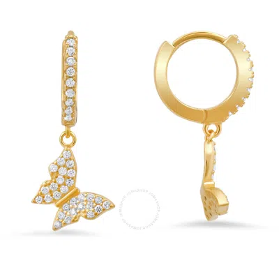 Kylie Harper 14k Gold Over Gold Over Silver Dangling Butterfly Cz Huggy Hoop Earrings In Gold Tone