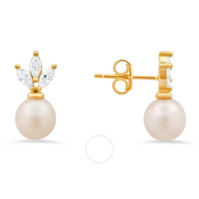 Kylie Harper 14k Gold Over Gold Over Silver Dangling Cz & Pearl Stud Earrings In Gold Tone
