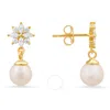 Kylie Harper 14k Gold Over Gold Over Silver Dangling Floral Cz & Pearl Stud Earrings In Gold Tone