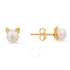 Kylie Harper 14k Gold Over Gold Over Silver Kitty Cat Genuine Pearl Stud Earrings In Gold Tone