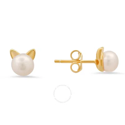 Kylie Harper 14k Gold Over Gold Over Silver Kitty Cat Genuine Pearl Stud Earrings