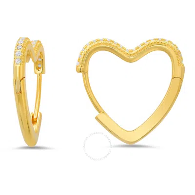 Kylie Harper 14k Gold Over Silver 20mm Heart Shaped Pave Cz Hoop Earrings