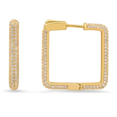 Kylie Harper 14k Gold Over Silver 25mm Diamond Lock Pave Square Shaped Hoop Earrings