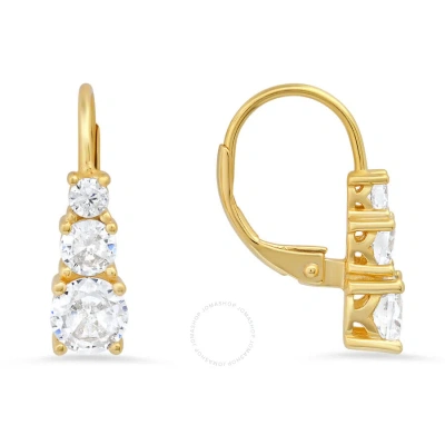Kylie Harper 14k Gold Over Silver 3-stone Cubic Zirconia  Cz Leverback Earrings In Gold-tone