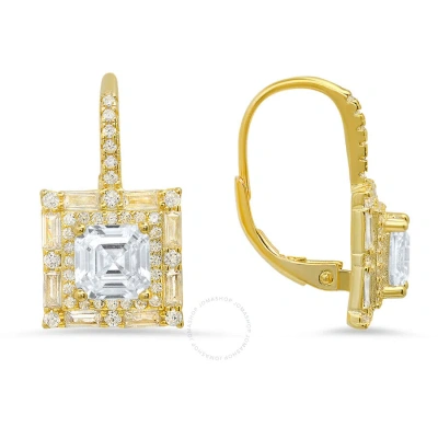 Kylie Harper 14k Gold Over Silver Asscher-cut Cubic Zirconia  Cz Halo Leverback Earrings In Gold-tone