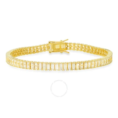 Kylie Harper 14k Gold Over Silver Baguette-cut Cubic Zirconia  Cz Tennis Bracelet - 7.25" In Gold-tone