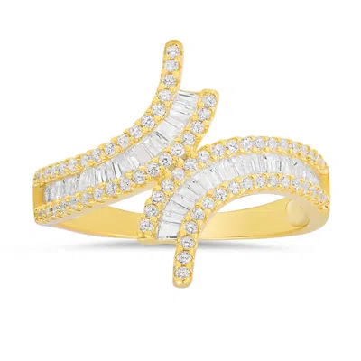 Kylie Harper 14k Gold Over Silver Baguette-cut Cz Bypass Statement Ring