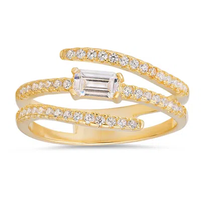 Kylie Harper 14k Gold Over Silver Baguette-cut Cz Crossover Ring In Yellow