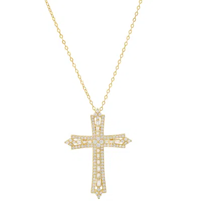 Kylie Harper 14k Gold Over Silver Baguette-cut Art Deco Cz Cross Pendant In ["gold Tone"]