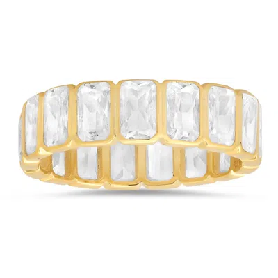 Kylie Harper 14k Gold Over Silver Bezel-set Emerald-cut Cz Eternity Band Ring